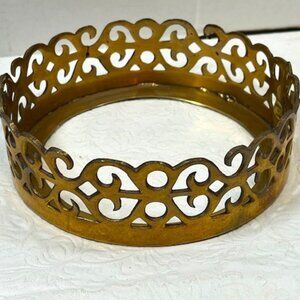 VTG One Brass Filigree Pillar Candle Collar Ring Holder 6"x2"